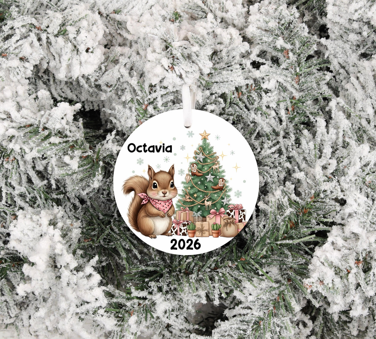 Squirrel with Christmas Tree Personalized 2026 Sublimation Ornament