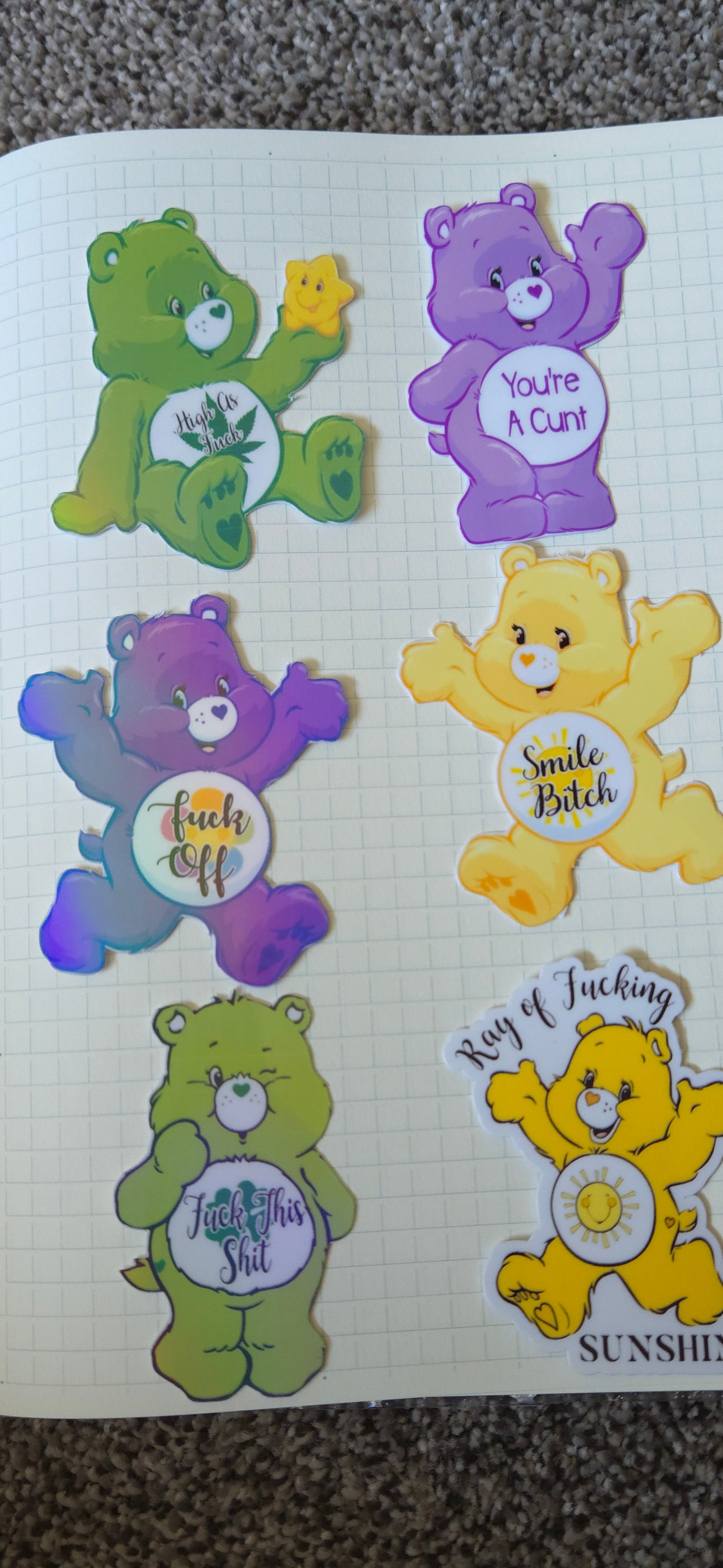 Swear Bears Themed Glossy and Holographic Sticker Flakes Bujo Journal Planner Laptop Sticker