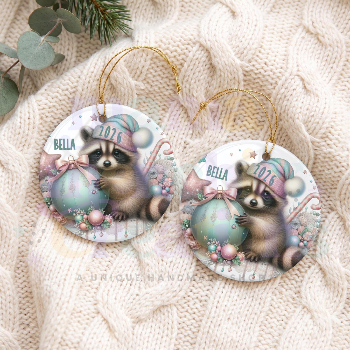 Christmas Raccoon Personalized 2026 Sublimation Ornament