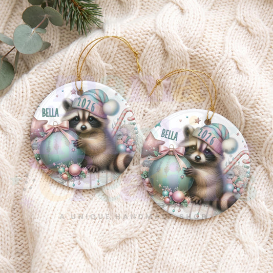 Christmas Raccoon Personalized 2026 Sublimation Ornament
