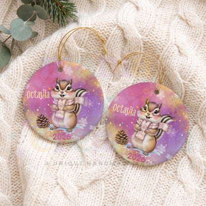 Personalized Chipmunk Woodland Animal Christmas  Sublimation Ornament