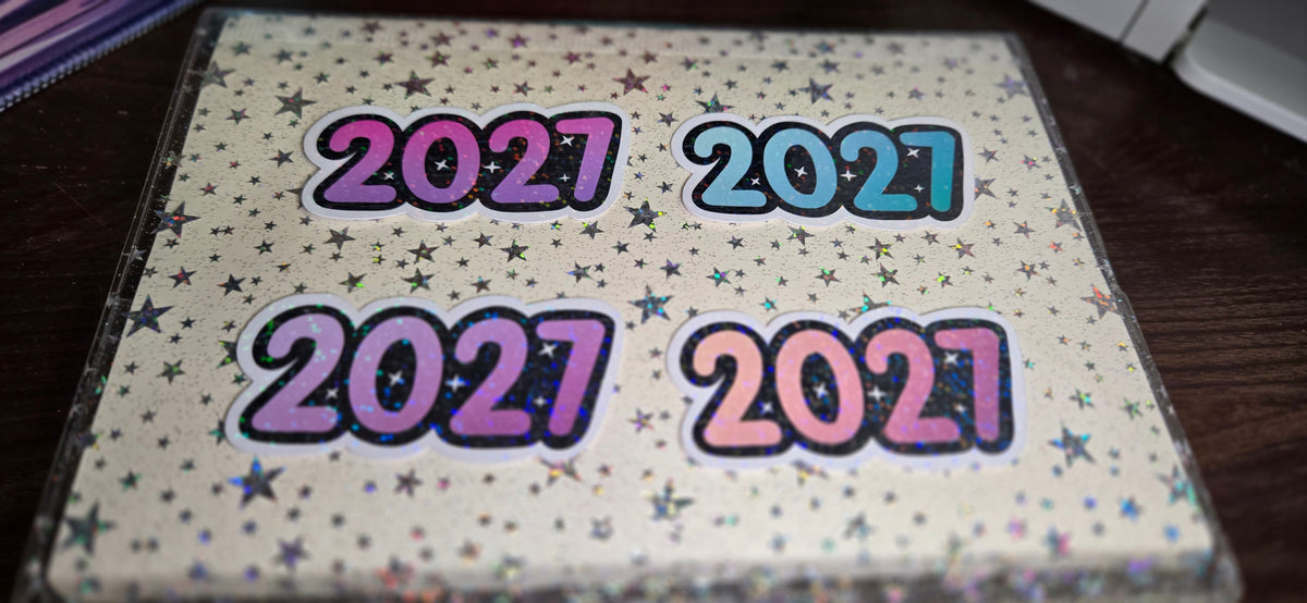 2027 Glossy Glittery Die Cut Bujo Journal Planner Laptop Sticker