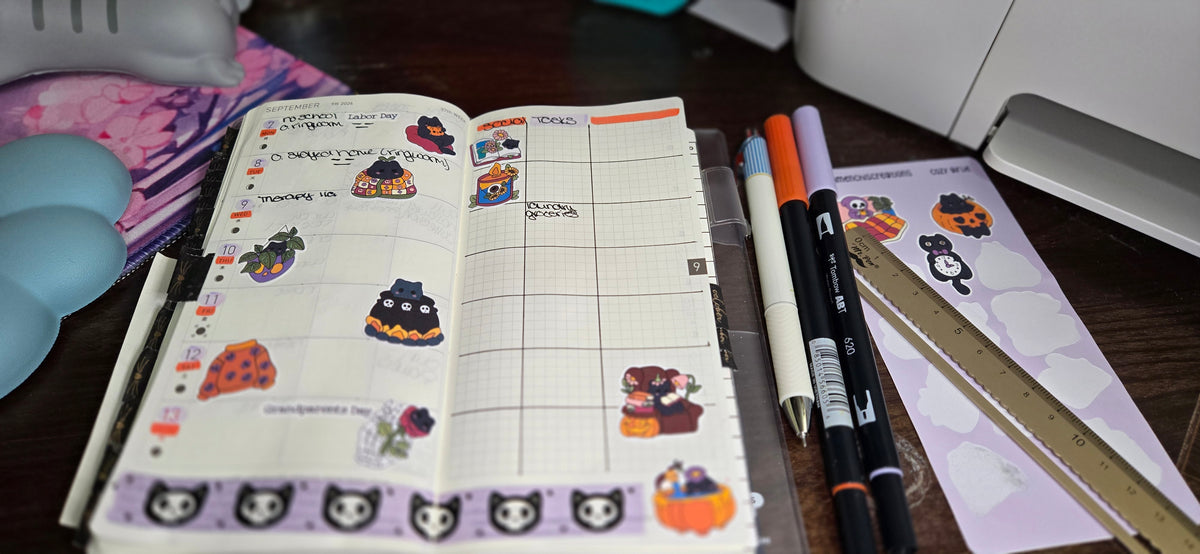 Cozy Girlie Cats and Ghosts Matte Bujo Journal Planner deco Sticker Sheet