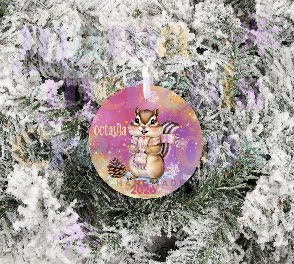 Personalized Chipmunk Woodland Animal Christmas  Sublimation Ornament