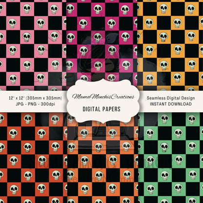 Checkered Skeletons Set of 12 Patterns Size 12x12 Digital Download