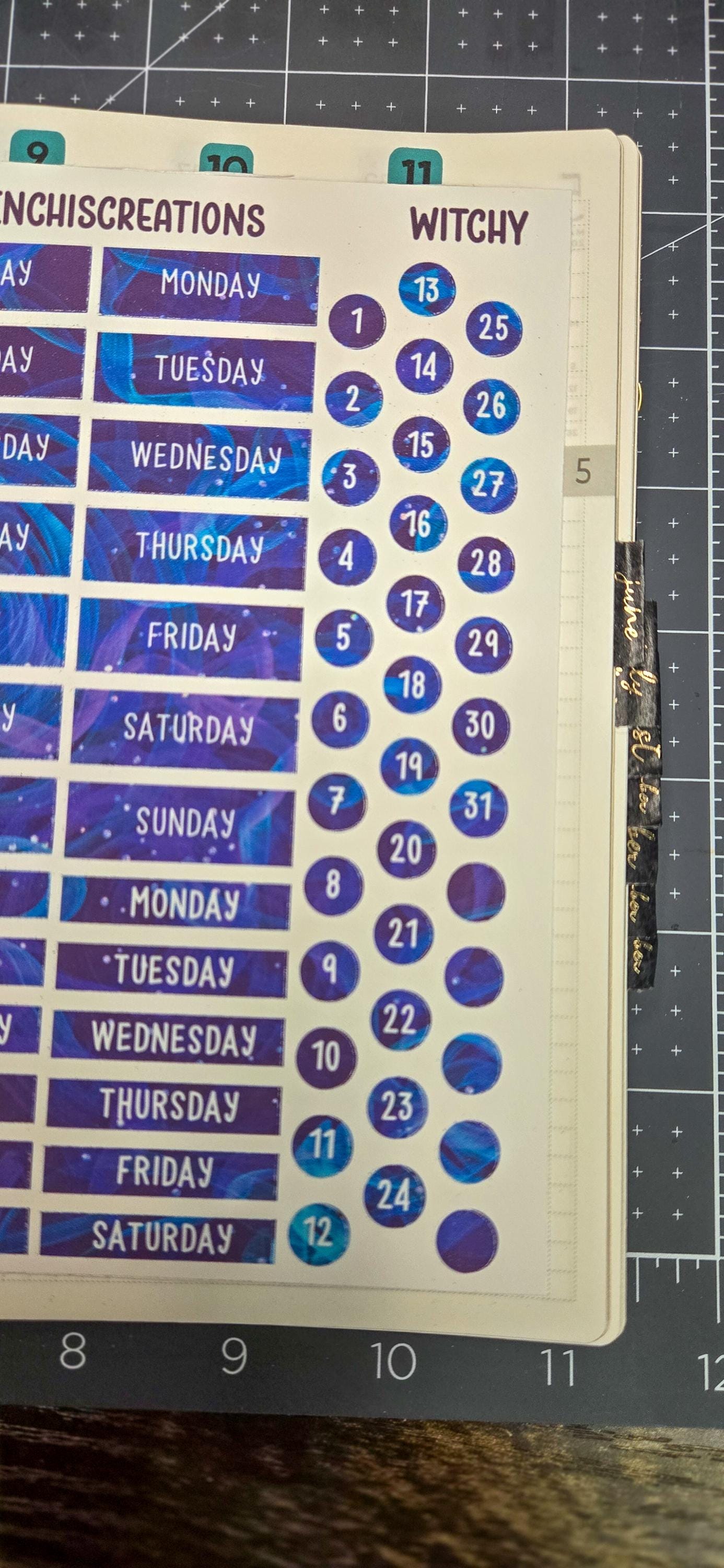 Witchy Days of the Week Functional Stickers Bujo Journal Planner Sticker Sheet