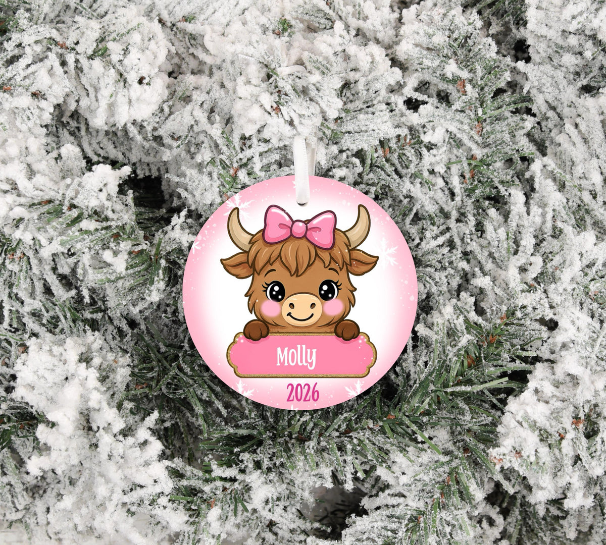 Personalized Girls Snowman Highland Cow Reindeer Gingerbread  2026 Christmas Sublimation Ornament