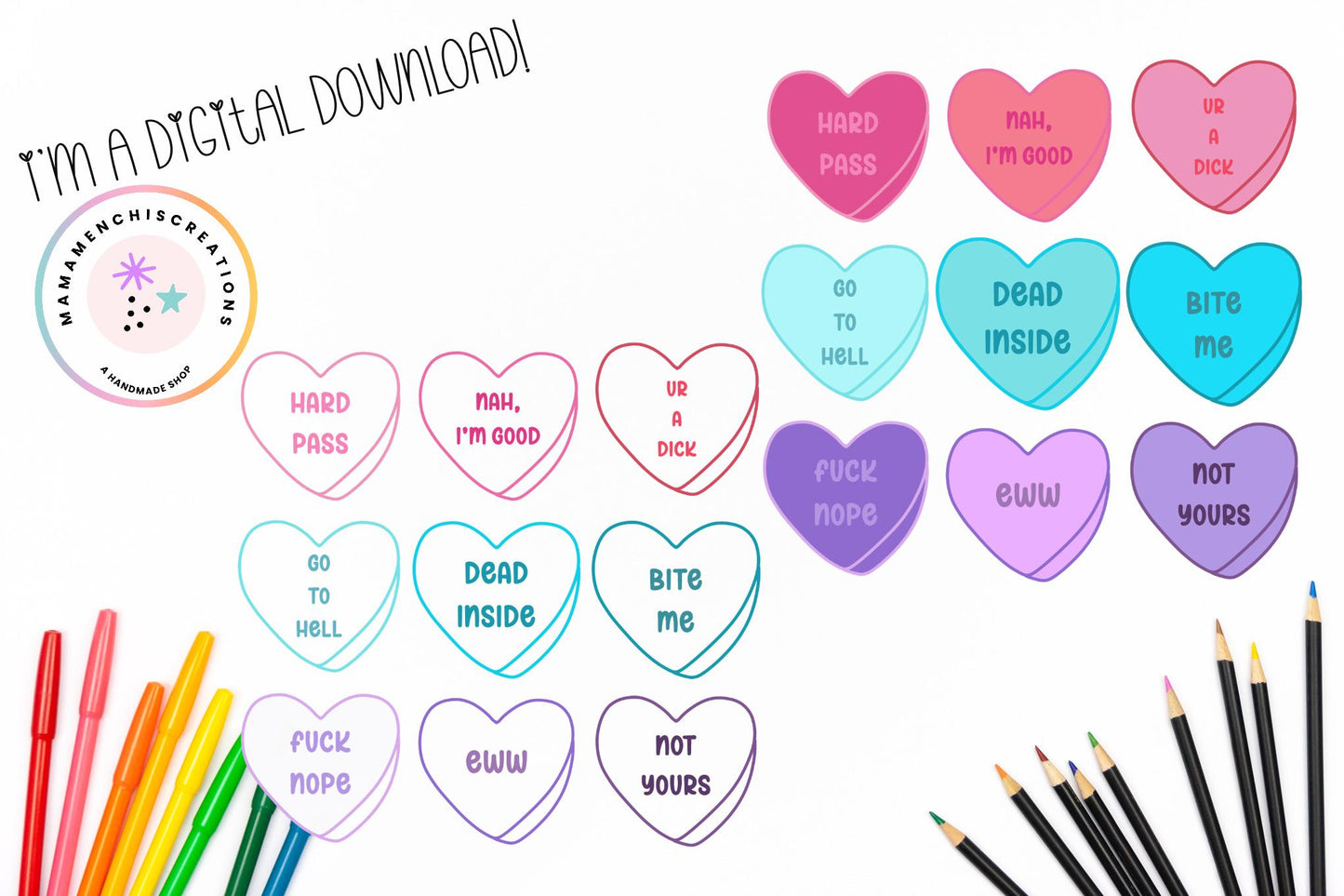 Sweary Candy Hearts Saucy Anti-Valentine's Day Sublimation DTF PNG Digital Download