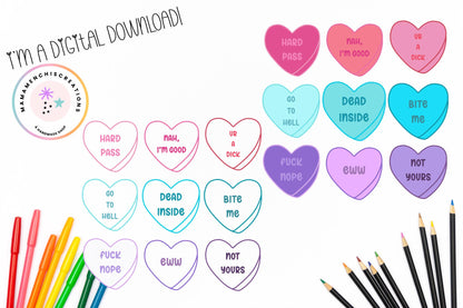 Sweary Candy Hearts Saucy Anti-Valentine's Day Sublimation DTF PNG Digital Download