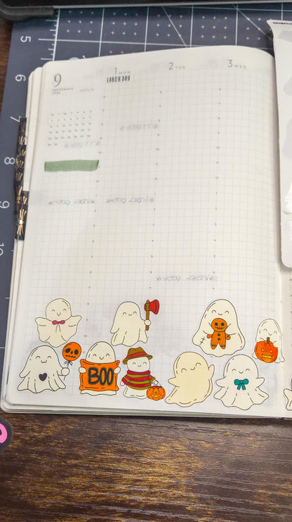 Cute Ghost Matte Sticker Sheet - Bujo Planner Stickers