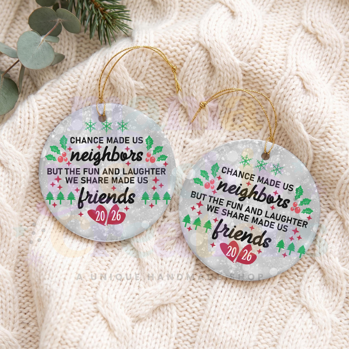 2026 Neighbor  Bestie Christmas Sublimation Ornament