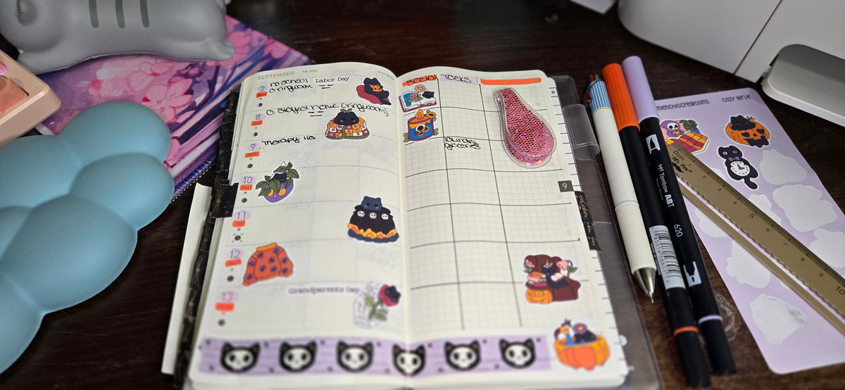 Cozy Girlie Cats and Ghosts Matte Bujo Journal Planner deco Sticker Sheet