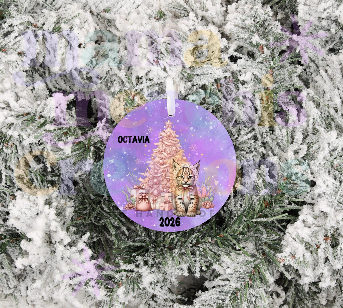 Personalized Baby Bobcat Pink Christmas Ornament
