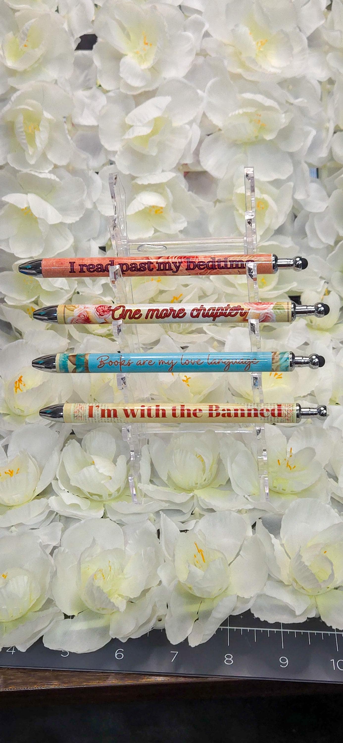 Bookish Floral Gel Pen Refillable Retractable .5mm, Stylus Tip