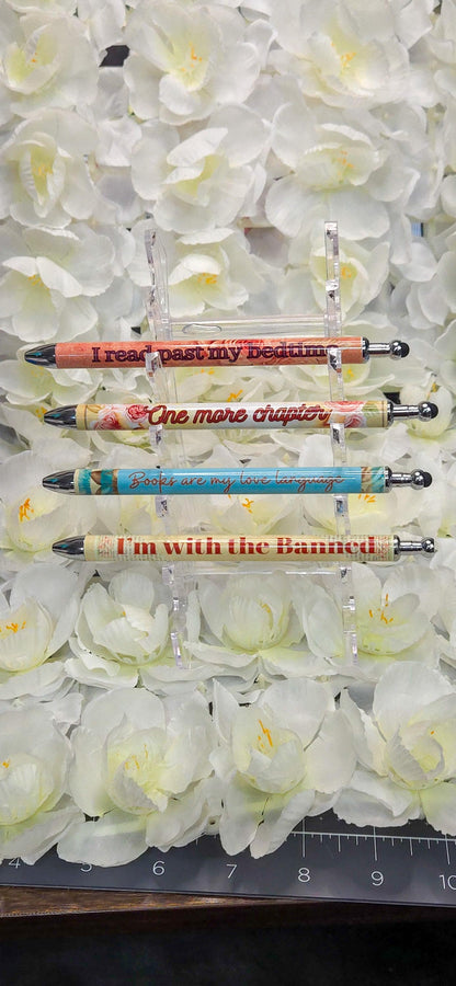 Bookish Floral Gel Pen Refillable Retractable .5mm, Stylus Tip