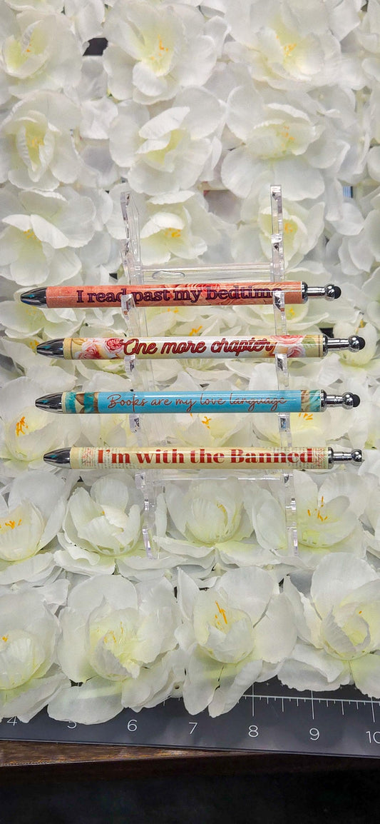 Bookish Floral Gel Pen Refillable Retractable .5mm, Stylus Tip