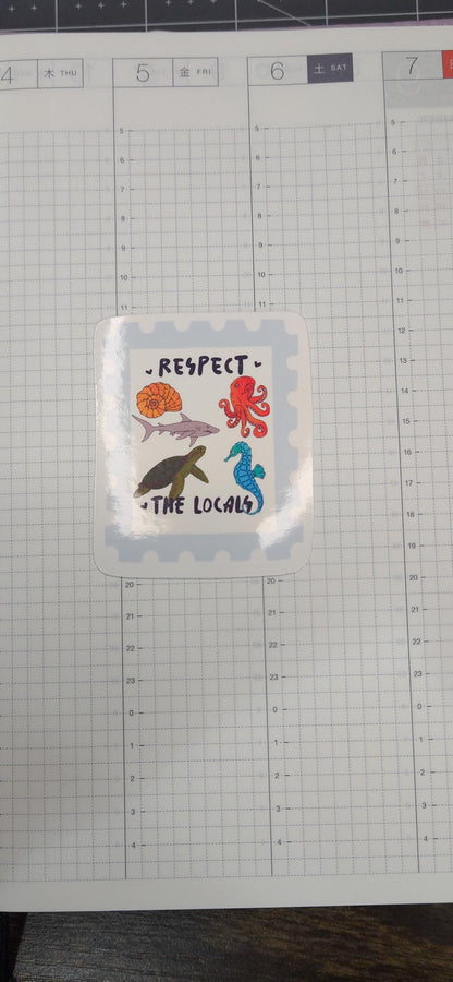 Respect the Locals Sea Animals Glossy Die Cut Bujo Journal Planner Sticker