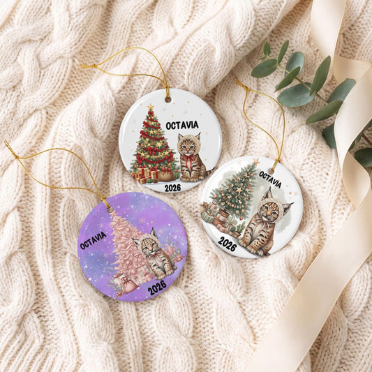 Personalized Baby Bobcat Pink Christmas Ornament