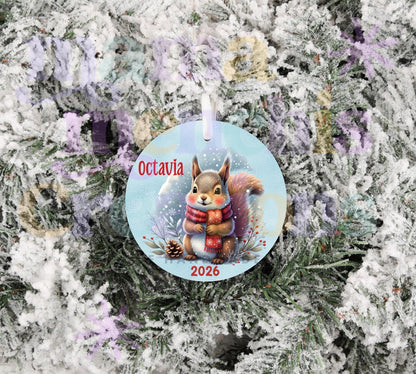 Squirrel with Christmas Tree Personalized 2026 Sublimation Ornament