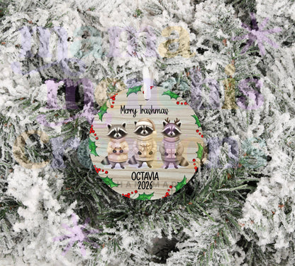 Merry Trashmas Raccoon personalized 2026 Christmas Ornament