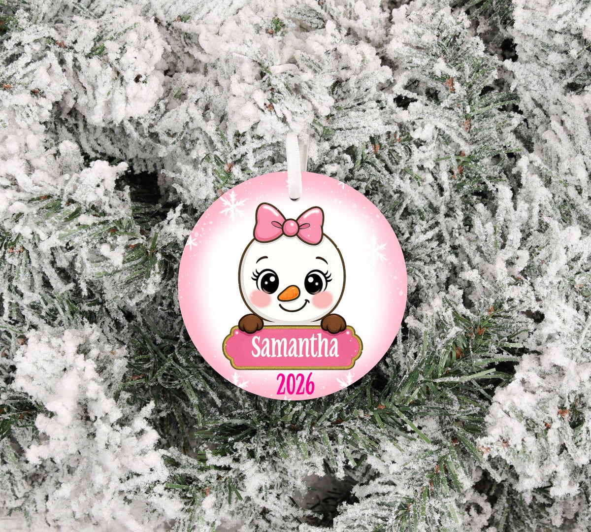 Personalized Girls Snowman Highland Cow Reindeer Gingerbread  2026 Christmas Sublimation Ornament