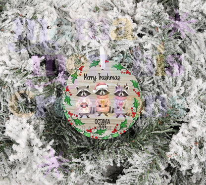 Merry Trashmas Raccoon personalized 2026 Christmas Ornament