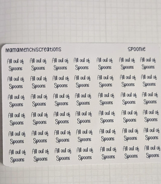 All out of Spoons Spoonie Tracker Bujo Journal Planner Functional Sticker Sheet
