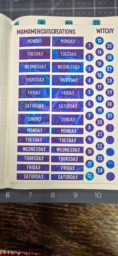 Witchy Days of the Week Functional Stickers Bujo Journal Planner Sticker Sheet