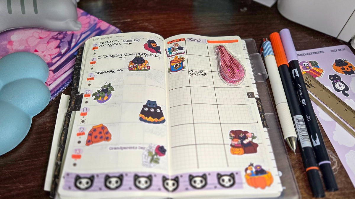 Cozy Girlie Cats and Ghosts Matte Bujo Journal Planner deco Sticker Sheet
