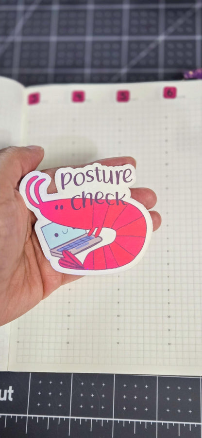Shrimp Posture Check Laptop Holographic Die Cut Bujo Journal Planner Sticker
