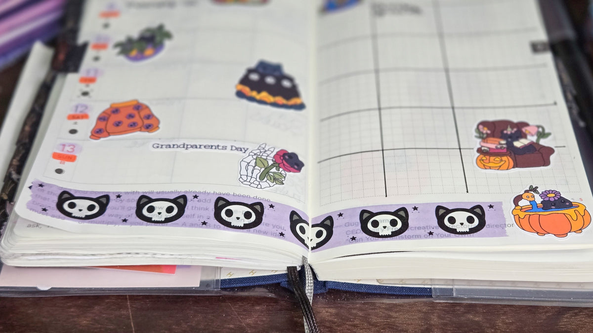 Cozy Girlie Cats and Ghosts Matte Bujo Journal Planner deco Sticker Sheet
