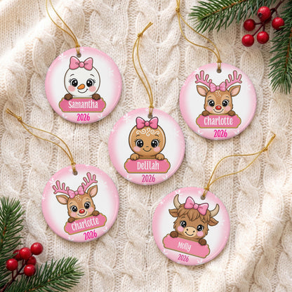Personalized Girls Snowman Highland Cow Reindeer Gingerbread  2026 Christmas Sublimation Ornament