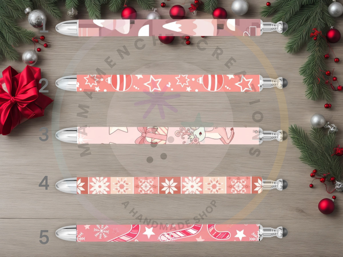 Pastel Pink Christmas Refillable Gel Pen