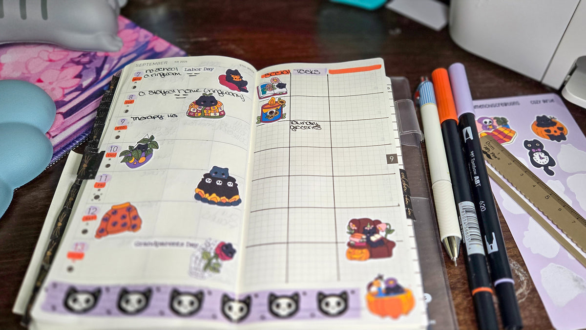 Cozy Girlie Cats and Ghosts Matte Bujo Journal Planner deco Sticker Sheet
