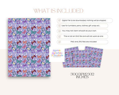 Gamer Girl 12x12 Repeating Pattern Digital Paper Hand Drawn PNG Digital Download