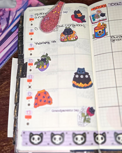 Cozy Girlie Cats and Ghosts Matte Bujo Journal Planner deco Sticker Sheet