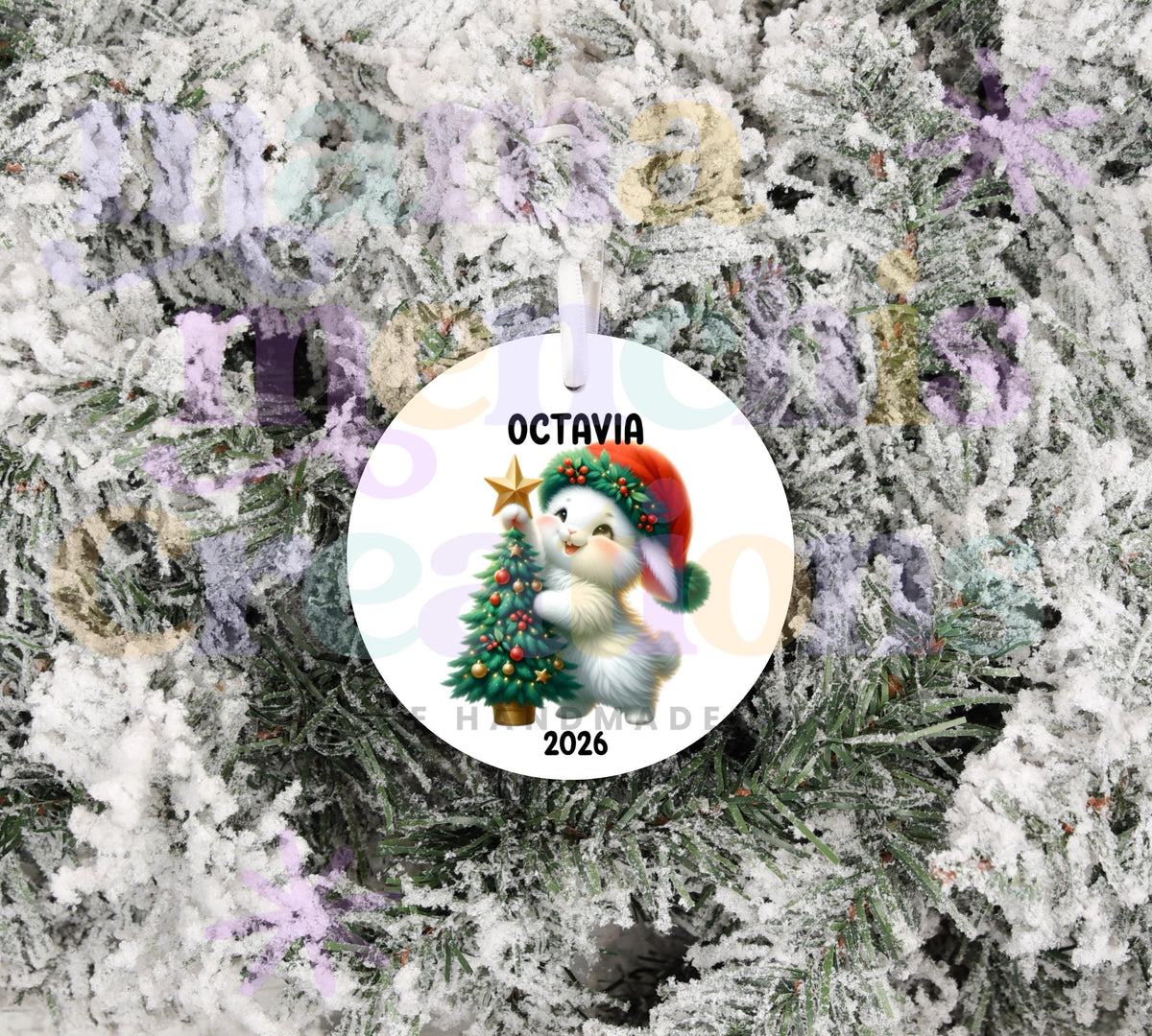 Personalized Pink Woodland Bunny 2026 christmas ornament