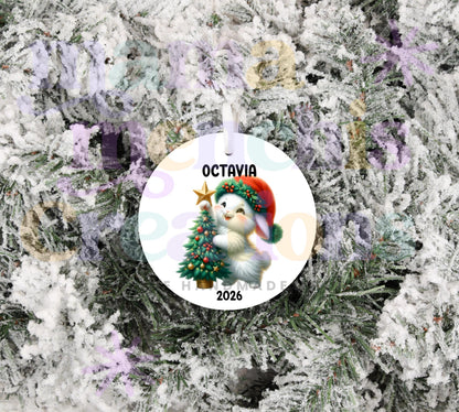 Personalized Pink Woodland Bunny 2026 christmas ornament