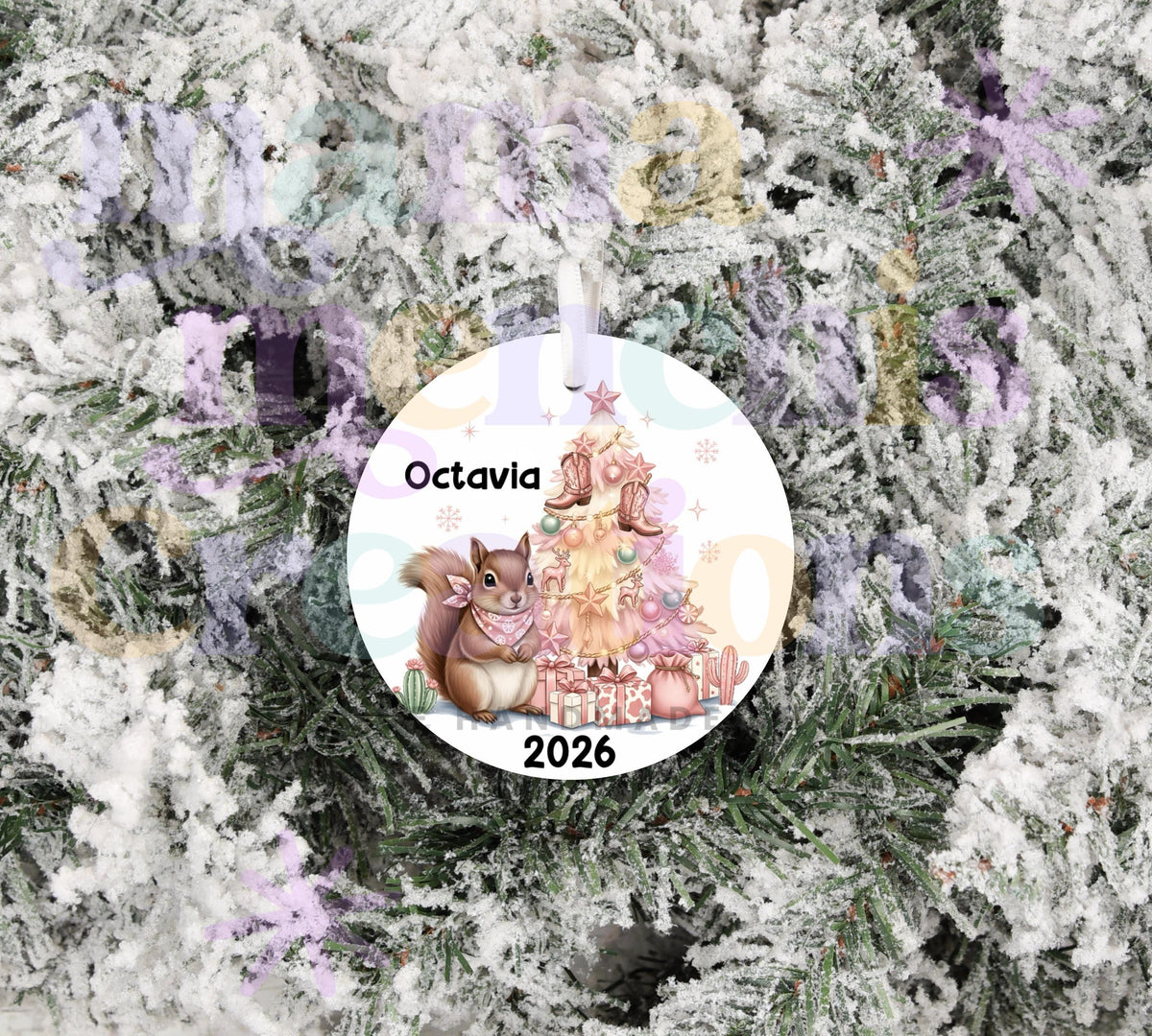Squirrel with Christmas Tree Personalized 2026 Sublimation Ornament