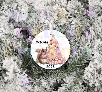 Squirrel with Christmas Tree Personalized 2026 Sublimation Ornament