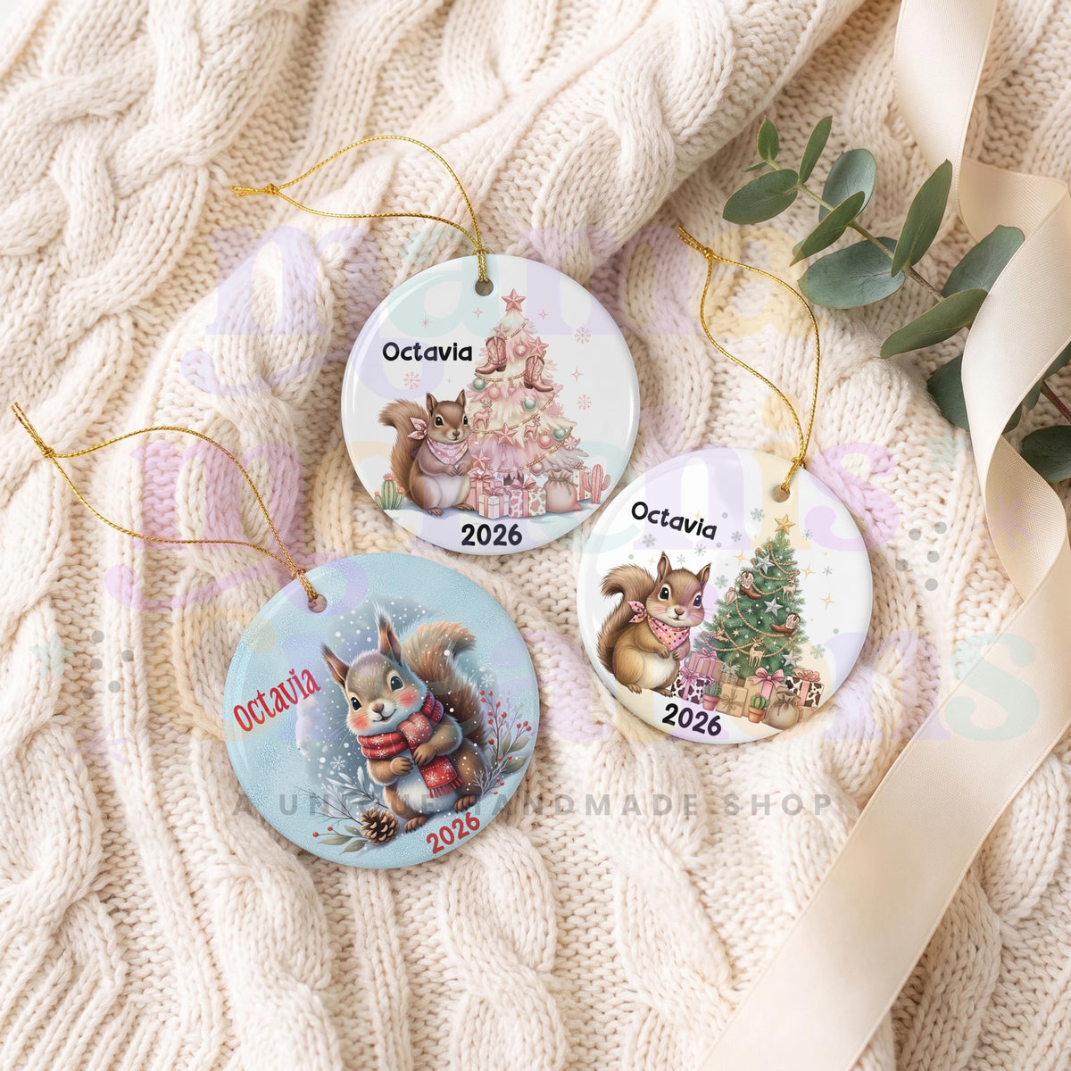 Squirrel with Christmas Tree Personalized 2026 Sublimation Ornament
