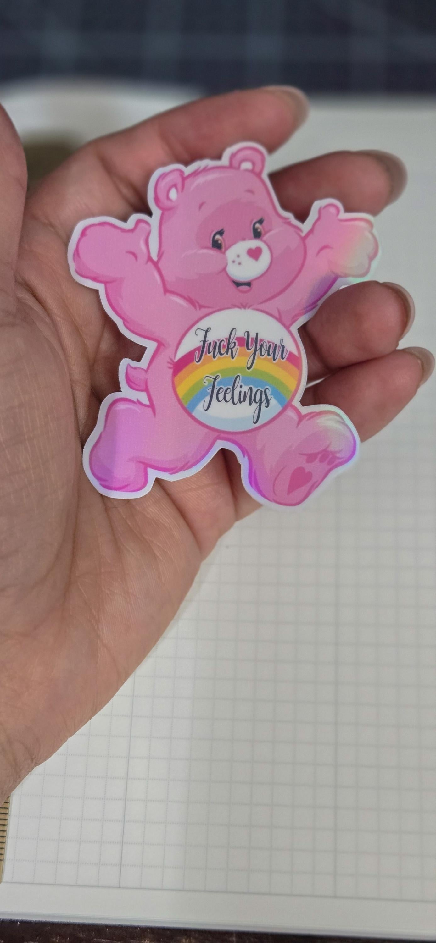 Pink Swear Bear F*ck Your Feelings Holographic Die Cut Bujo Journal Planner Sticker