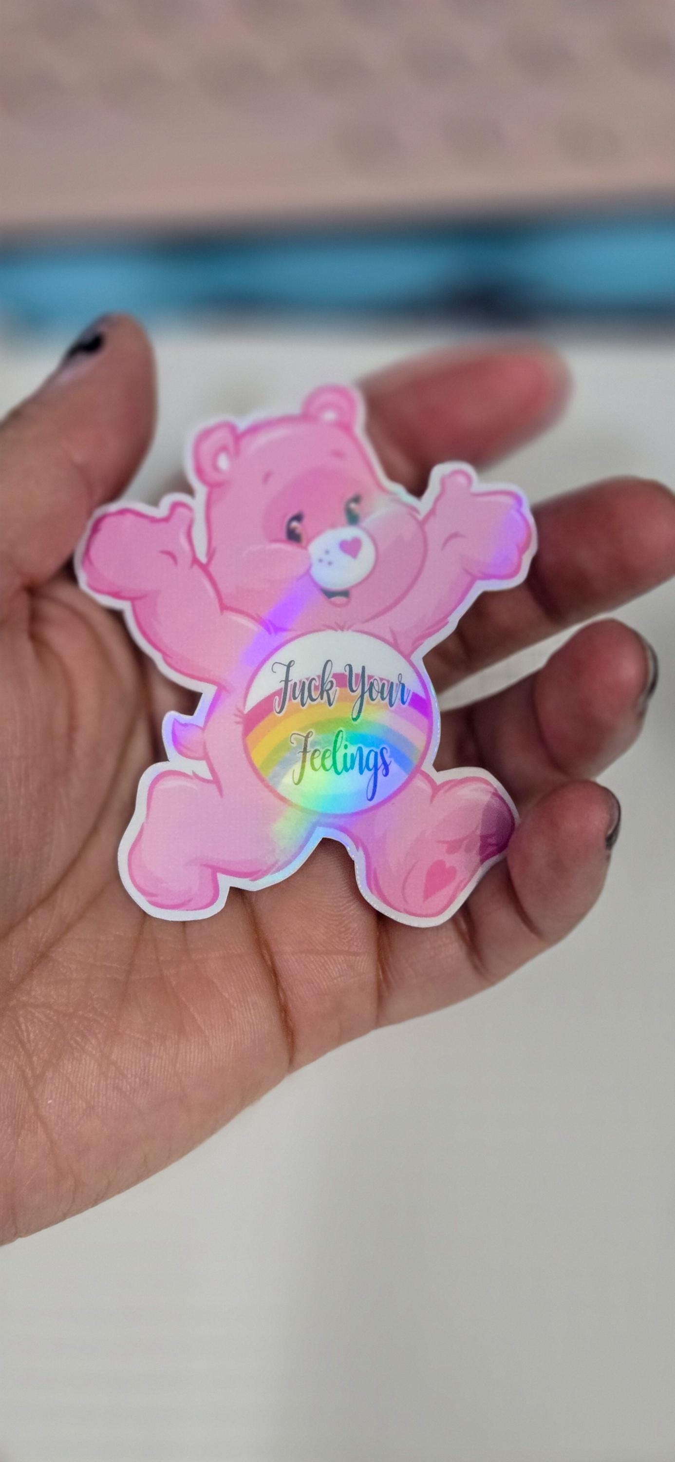 Pink Swear Bear F*ck Your Feelings Holographic Die Cut Bujo Journal Planner Sticker