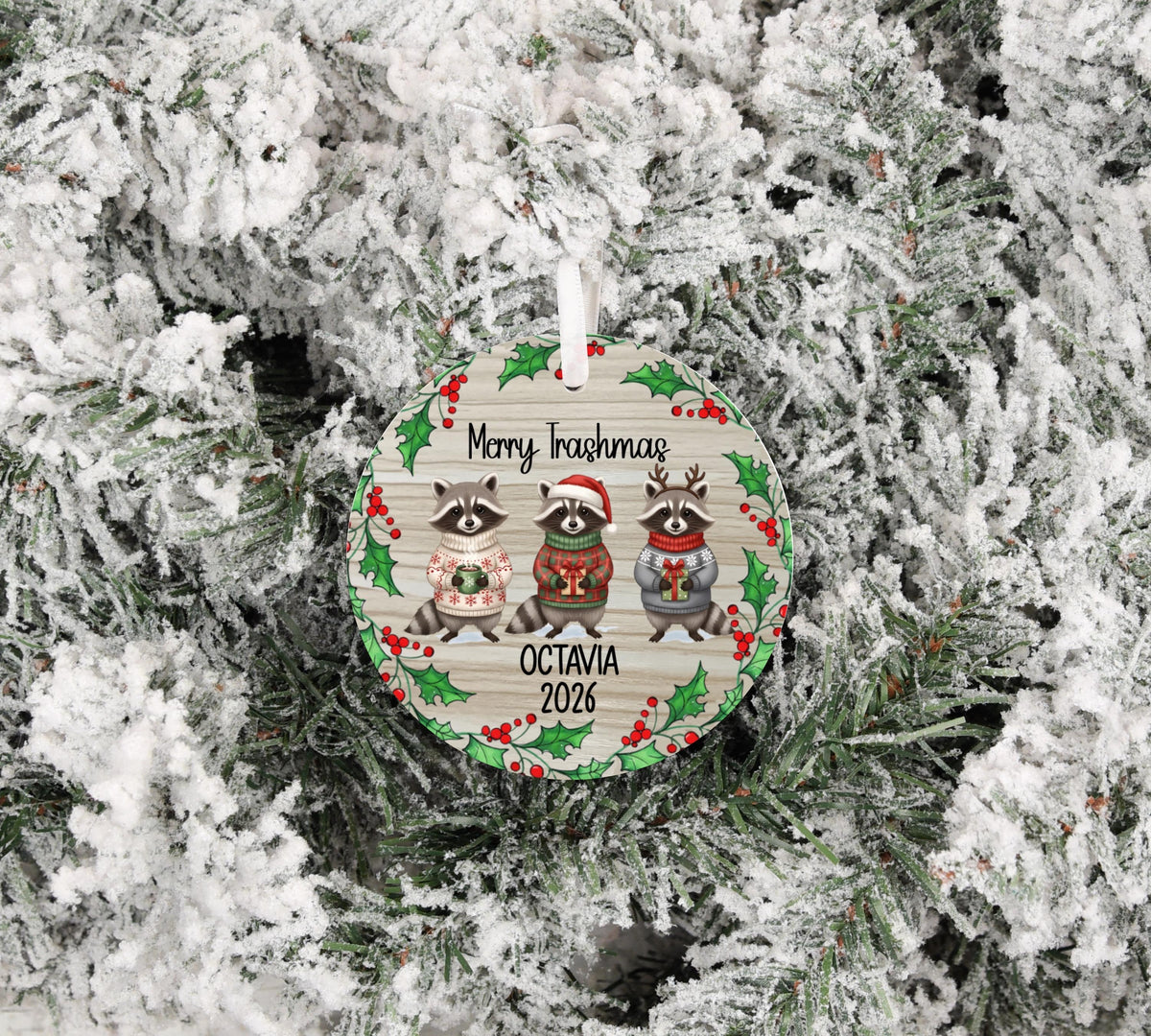 Merry Trashmas Raccoon personalized 2026 Christmas Ornament