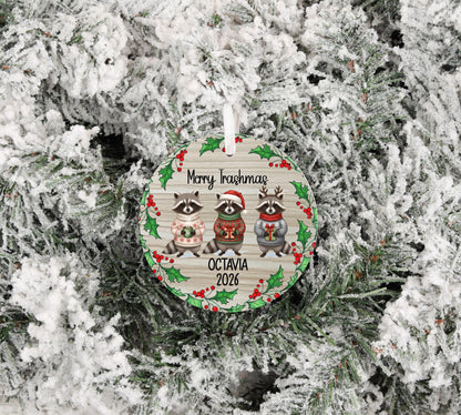 Merry Trashmas Raccoon personalized 2026 Christmas Ornament