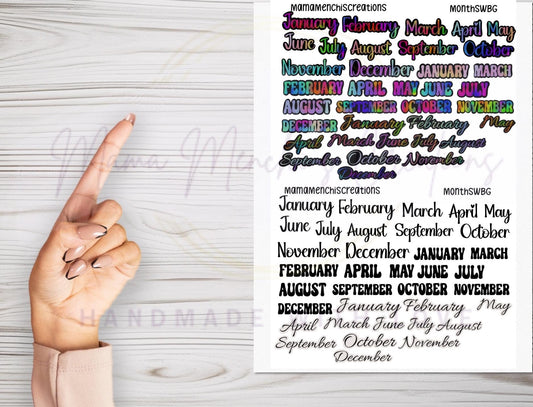 Month Of the Year Blackout Rainbow Bujo Journal Planner deco Sticker Sheet