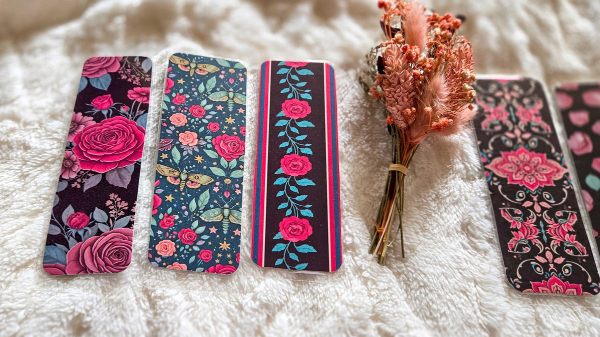 Dark Vibes Floral Handmade Laminated Bookmark