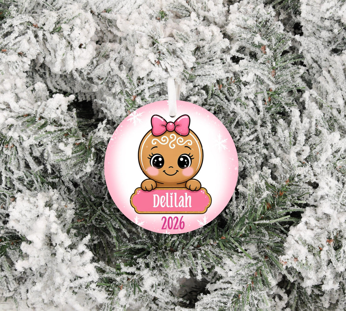 Personalized Girls Snowman Highland Cow Reindeer Gingerbread  2026 Christmas Sublimation Ornament