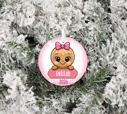 Personalized Girls Snowman Highland Cow Reindeer Gingerbread  2026 Christmas Sublimation Ornament