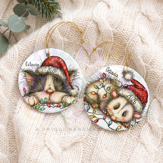 Personalized 2026 Tuxedo Cat Possum Christmas Sublimation Ornament Holiday Possum